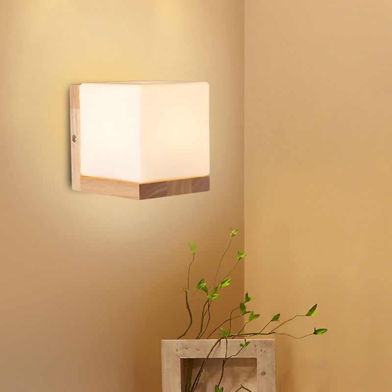 Wood Sqaure Shape Wall Sconce Modern Style 1 Light Wall Light Fixture in Brown