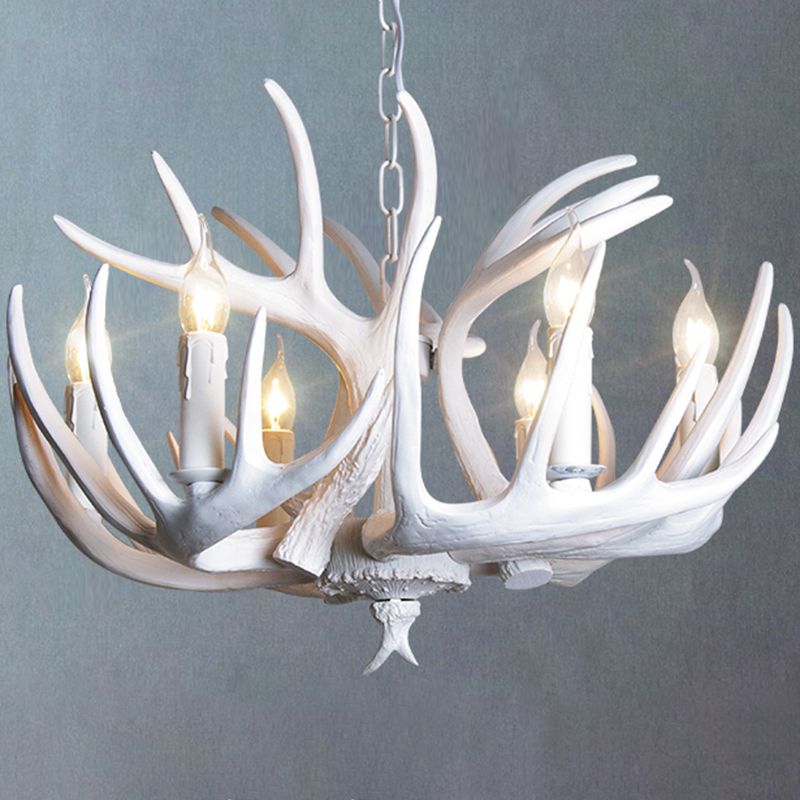 Classic Deer Horn Chandelier Pendant Light Resin Hanging Lighting for Living Room