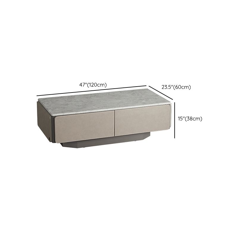 Contemporary Coffee Or End Table Marble with Storage Drawers Rectangle