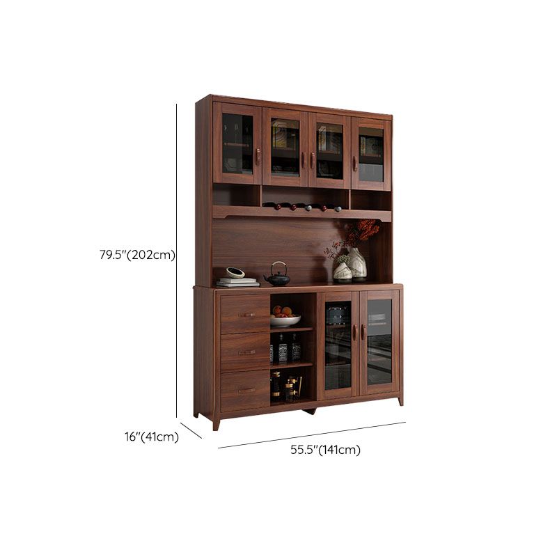 Ultra Modern Rubber Wood Dining Hutch Glass Doors Storage Cabinet with Drawers