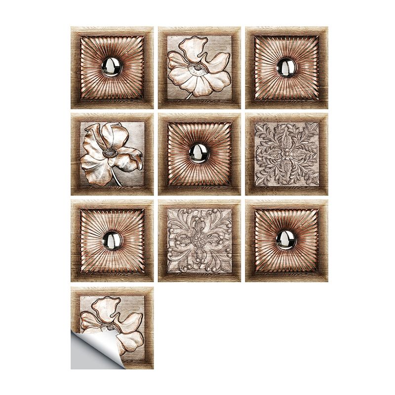 Rustic Wood Floral Wallpaper Panel Set 10 Pcs Brown Peel and Stick Wall Covering for Kitchen
