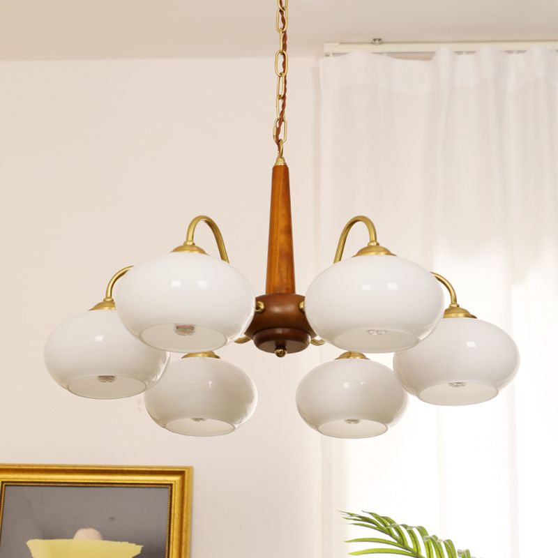 Bowl Chandelier Light Fixtures Modern Multi-Head Hanging Pendant Lamps with White Glass Shade