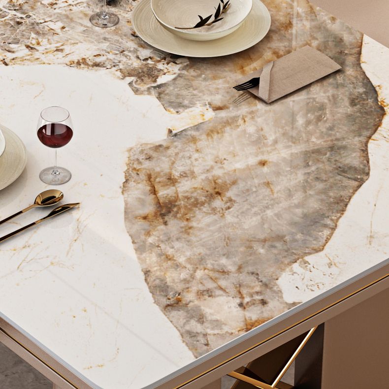 Luxury Sintered Stone Top Dining Table in White Rectangle Table with Double Pedestal