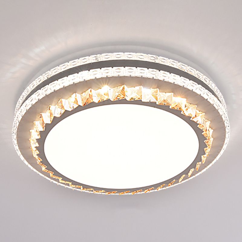 Drum LED Flush Mount Light Simplicity Crystal Bedroom Flush Mount Ceiling Light in Stainless-Steel