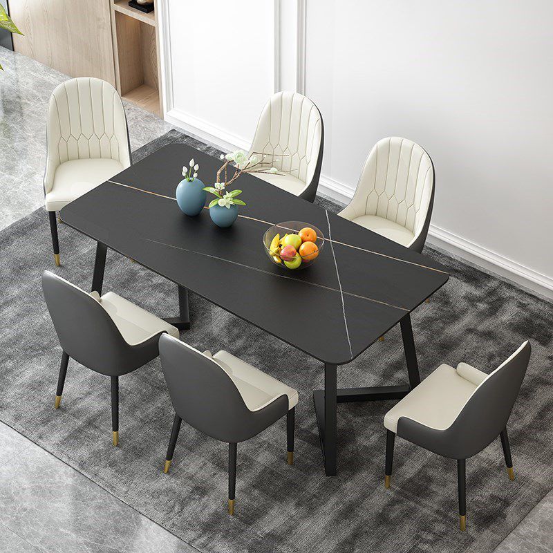 Sintered Stone Rectangle Dining Table Modern Dining Room Table with Double Pedestal