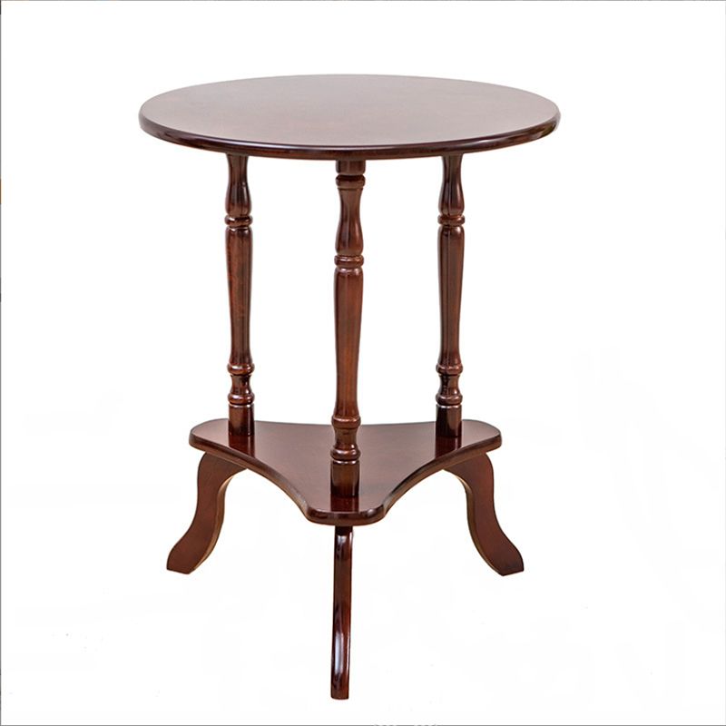 Traditional Solid Wood 3 Legs with Storage Round Living Room End Table