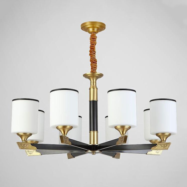 Multi Lights Cylinder Hanging Light American Style Glass Pendant Light for Living Room