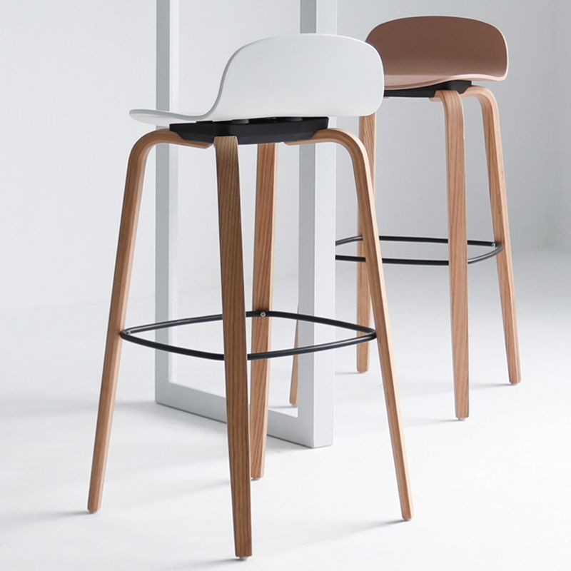 Scandinavian Armless Bar Height Stool Plastic and Solid Wood Bar Stool for Living Room
