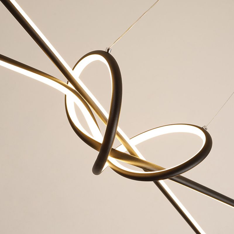 Aluminium Linear LED Pendant Light in Modern Singular Style Silica Gel Ceiling Light for Dining Room