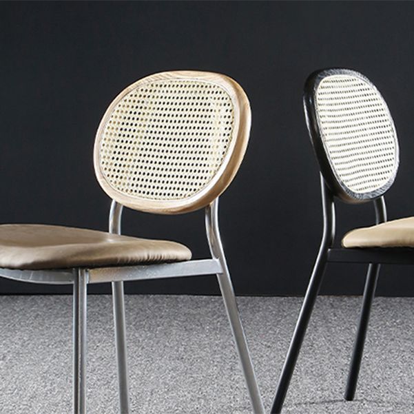Contemporary Cane Back Chair Faux Leather Dining Side Chair for Indoor