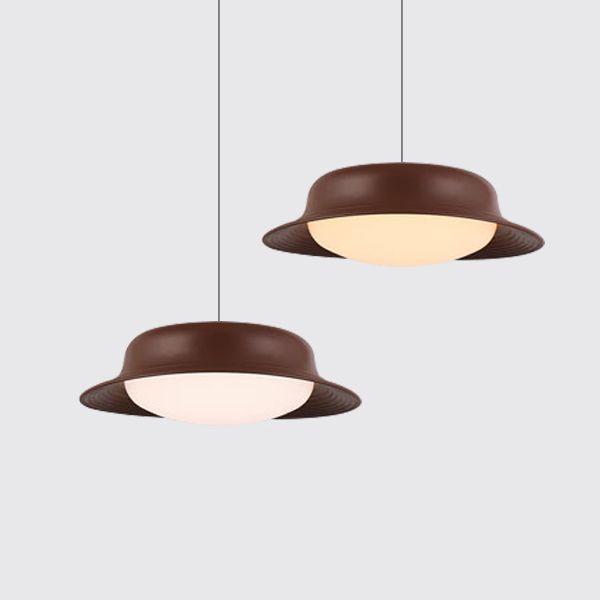 Chapeau Pendre Drop Post Post moderne Metal LED Dining Room Dining LAMPE PROSDE en blanc / marron