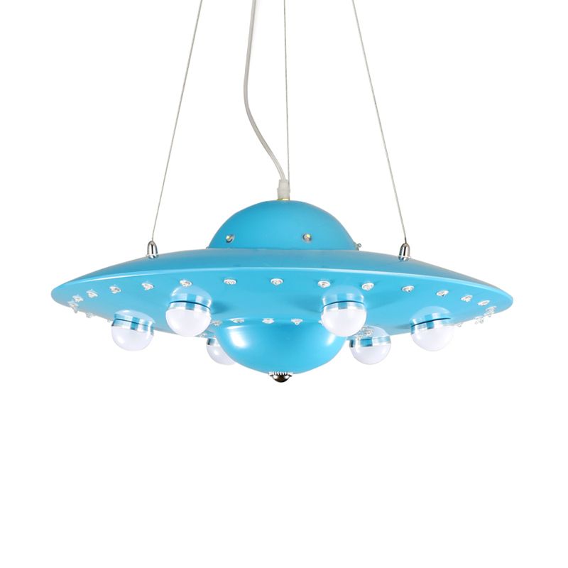Nordic Flying Saucer Chandelier Light Metallic Child Bedroom LED Pendant Lamp Fixture in Grey/Pink/Blue
