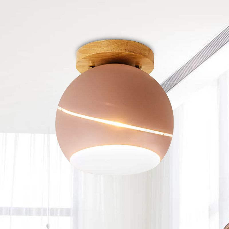 Green/Pink/Gray Spherical Flush Mount Light Fixture Contemporary Metal 1 Head Indoor Ceiling Mounted Light