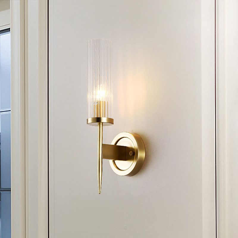 Cilinder SCONCE LICHTING POST Modern helder prismatisch glas 1 hoofd hoek muurmontage lamp in goud