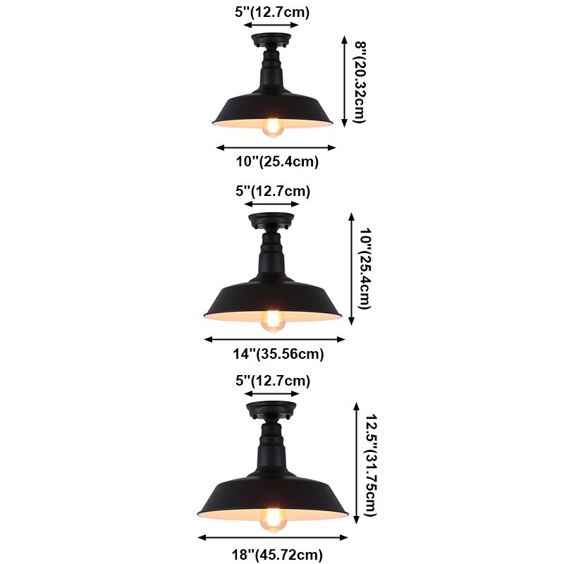 Plafoniera da portico a forma di fienile, retrò, industriale, in metallo, a 1 luce, a semi-incasso