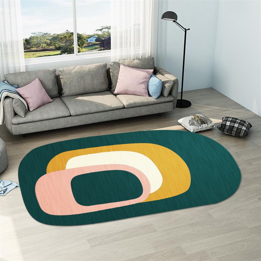 Postmoderner geometrischer abstrakter Teppich, mehrfarbiger Polyester-Teppich, waschbar, rutschfeste Unterseite, haustierfreundlicher Teppich zur Dekoration