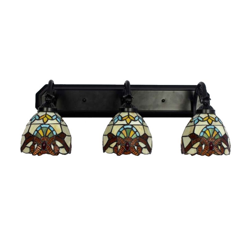 Dome Stained Glass Wall Mount Light Baroque 3 Heads Brown Sconce Lighting for Hallway