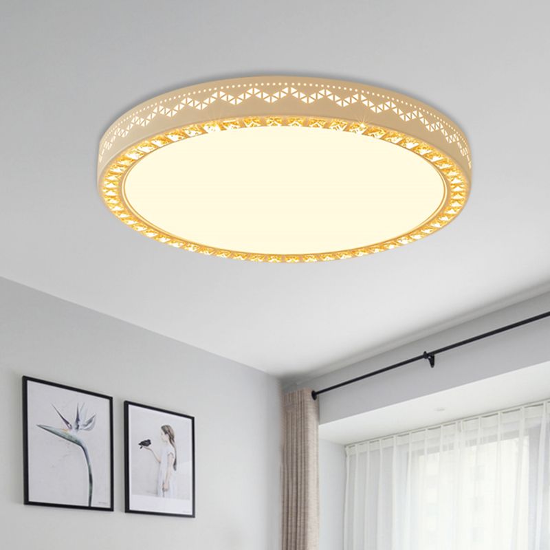 Metall Flat Drum Flush Beleuchtung Einfache LED Unterputz Lampe Befestigung in Weiß mit Kristallakzent