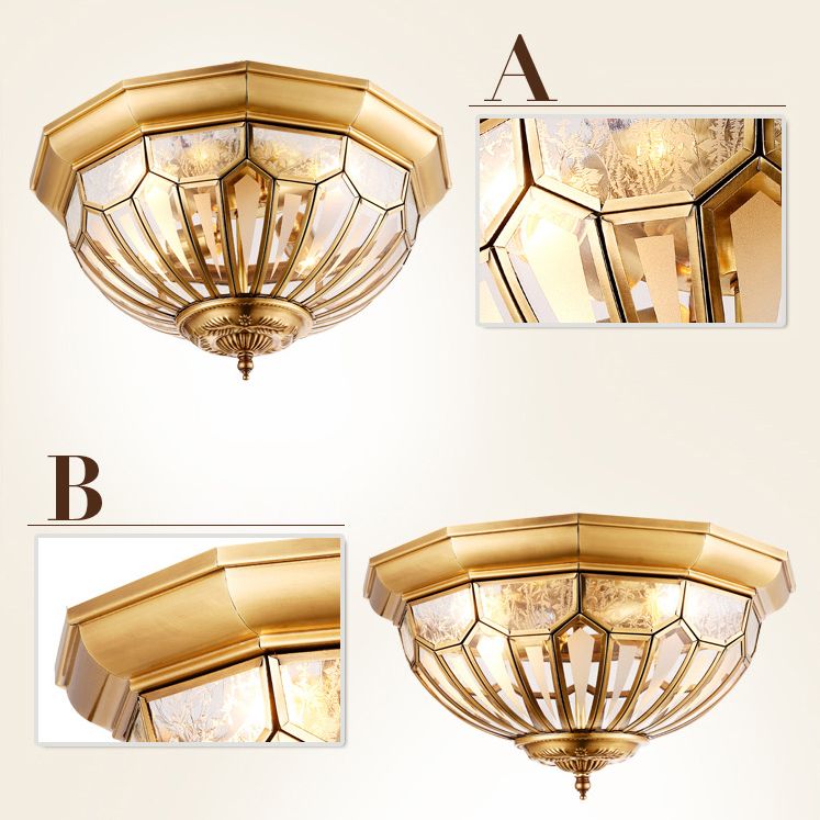 Brass Flush Ceiling Light Fixture Classic Glass Faceted Flush Mount Ceiling Fixture