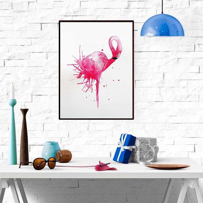 Pink Flamingo Wall Art Animal Tropical Textured Wrapped Canvas for Kids Room