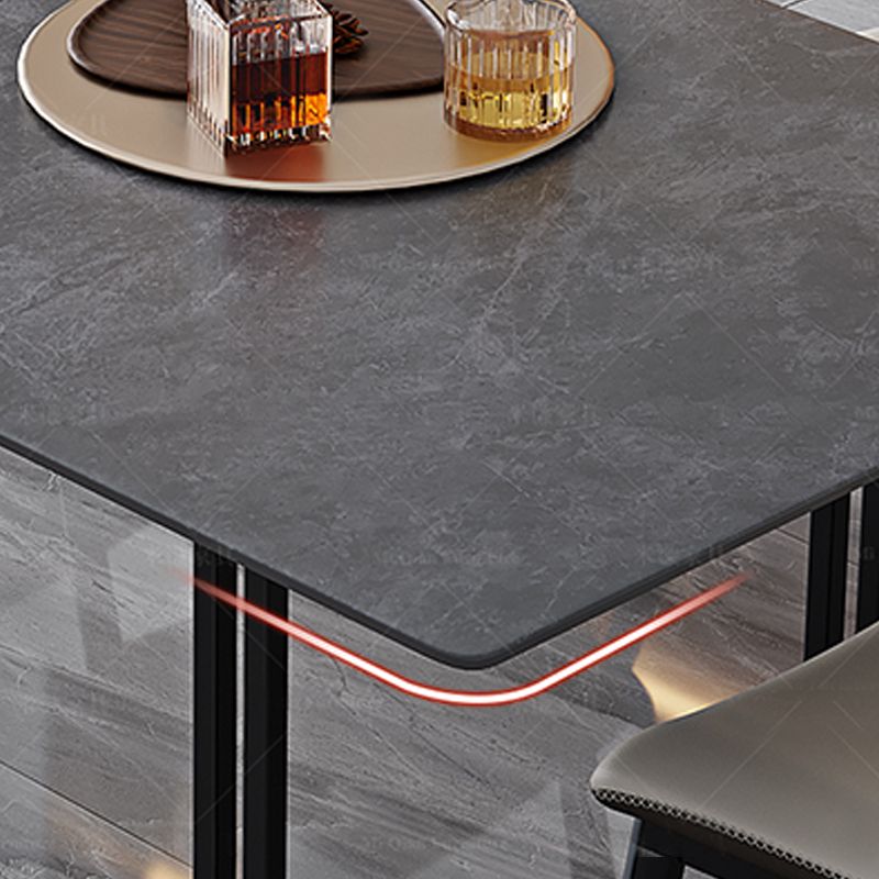 Industrial Sintered Stone Dining Table Rectangular Table with Double Pedestal