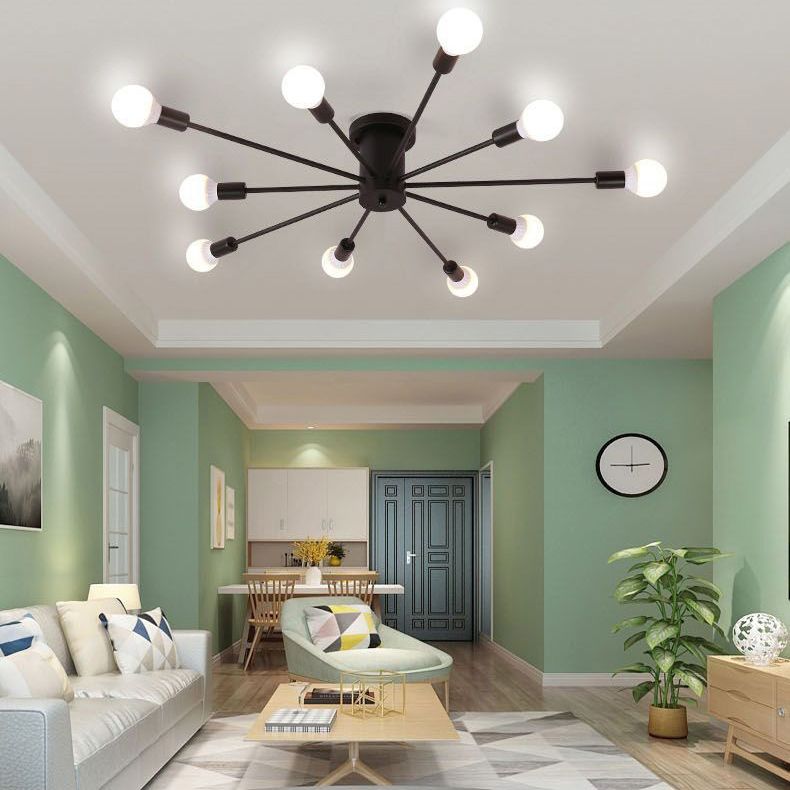 Sputnik Design Metal Semi Flush Light Fixtures Vintage Living Room Semi Flush Mount Ceiling Fixture