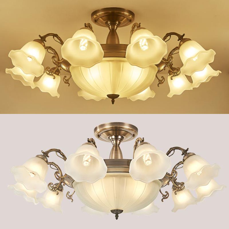 American Style Ceiling Light Flower Shape Ceiling Lamp with Glass Shade for Bedroom