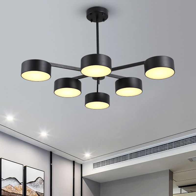 Drum Pendant Light Post Modern Metal 3/5/6/10 Lights Black/Gold Chandelier Light for Living Room
