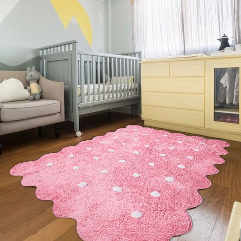 Tapis irrégulier pour enfants élégants dans le tapis de motif à pois rose et gris