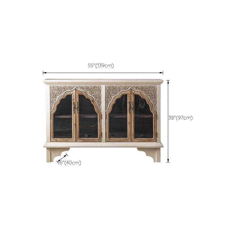 Industrial Wood Accent Cabinet Distressed Finish Fretwork Accent Cabinet