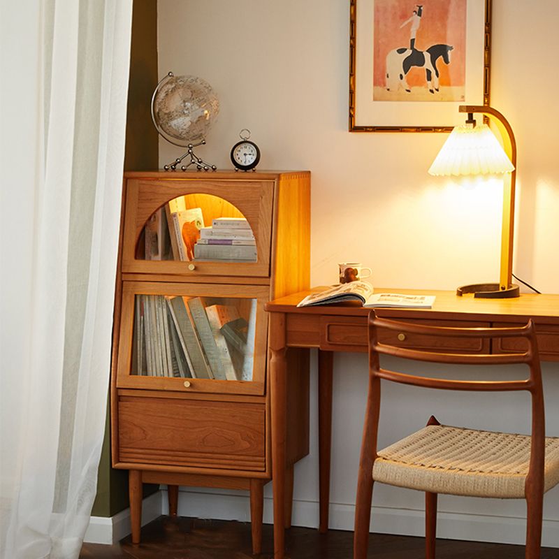 Solid Wood Cabinet Natural Glass Paned Accent Cabinet with Doors