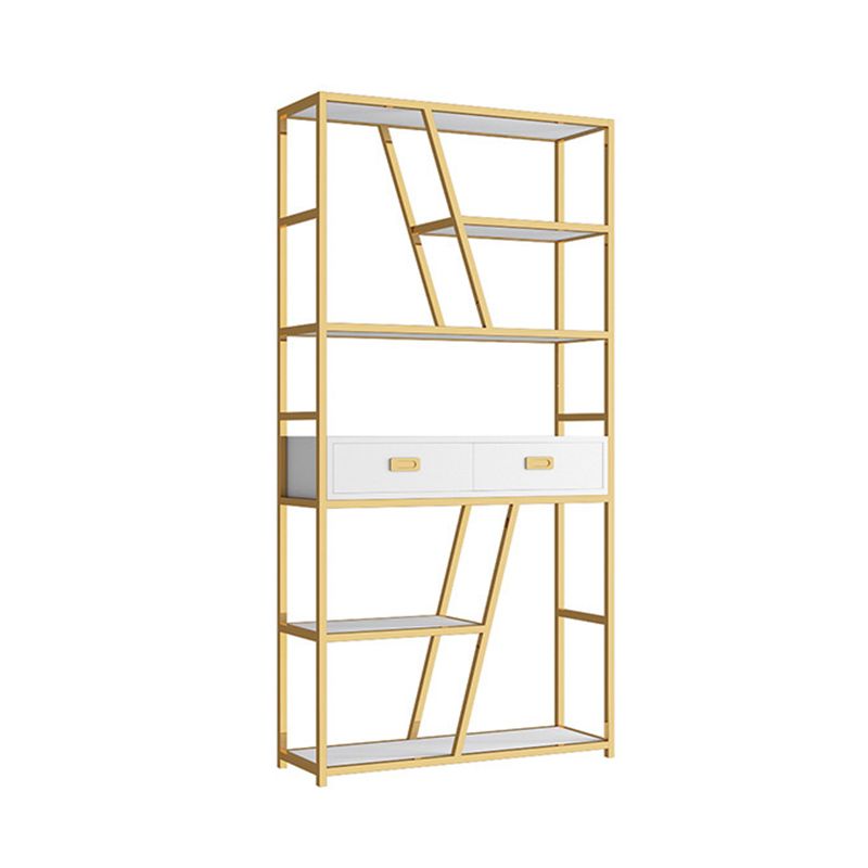 Glam Shelf Bookcase Open Back Metal Bookcase with Drawers for Home Office