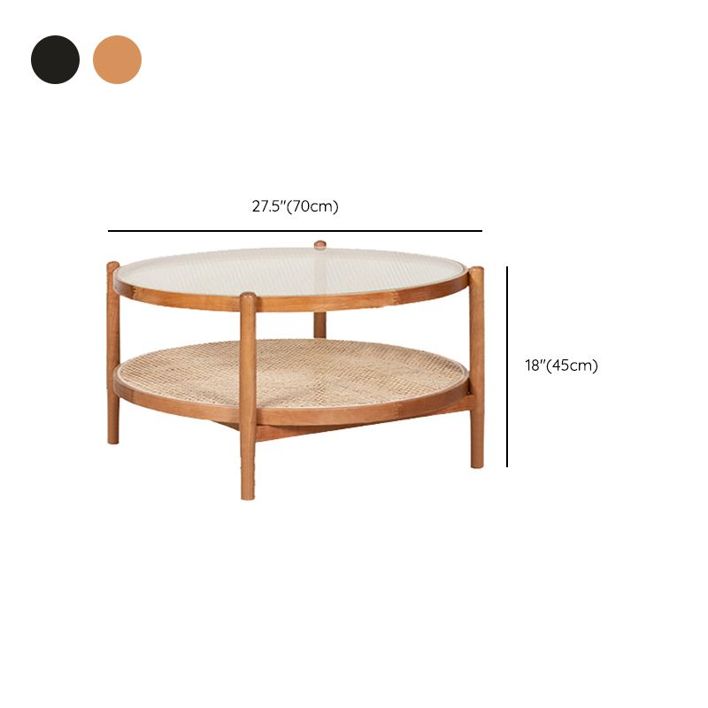 Tropical Cocktail Table Solid Wood Storage Round Coffee Cocktail Table