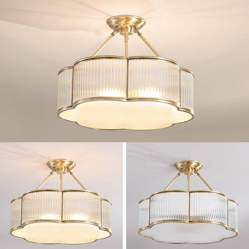 Plafonnier en verre floral de style traditionnel pour chambre à coucher, doré
