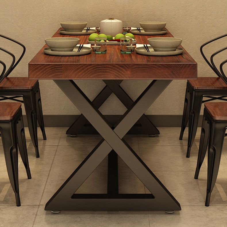 Square Wooden Dining Table Industrial Brown Top Table with Black Frame