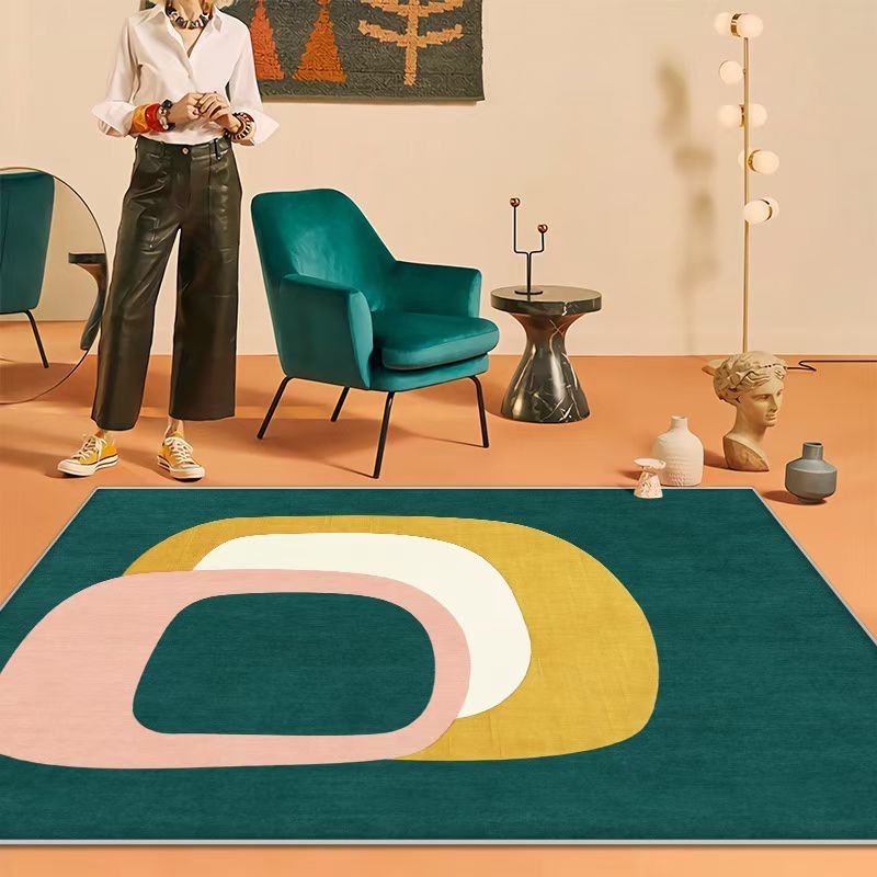 Beige Modern Rug Polyester Circle Pattern Rug Washable Rug for Home Decor