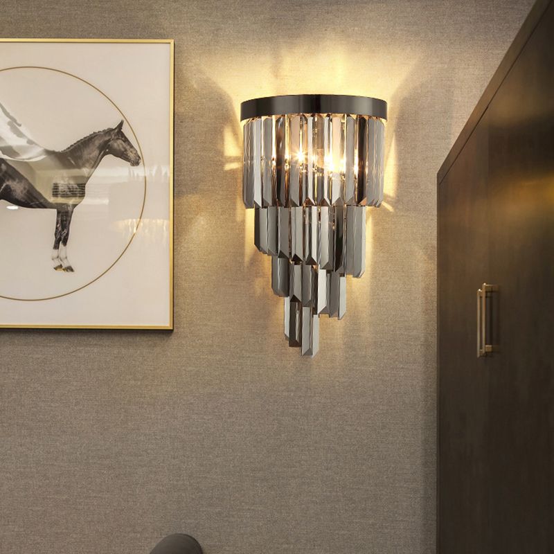 Crystal Geometric Shape Wall Sconce Modern Style 2 Lights Wall Light Fixture in Gray