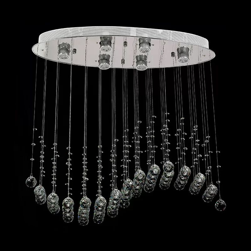 Small/Large Crystal Wavy Flushmount Lighting Contemporary 6-Head Living Room Ceiling Flush Light in Stainless Steel