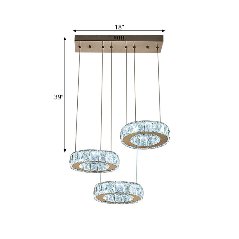 3/5-Bulb Clear Crystal Multiple Lamp Pendant Modern Bronze Ring Dining Room LED Hanging Ceiling Light