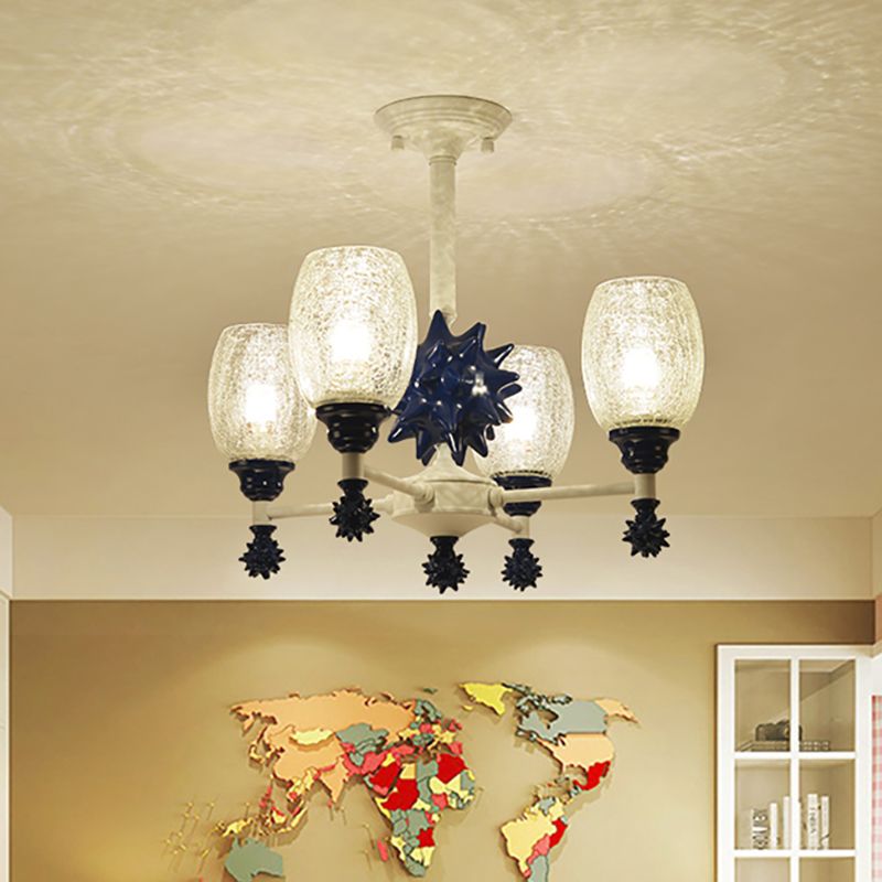 Oval Shade Chandelier with Sea Urchin Mediterranean Style Glass Hanging Light for Baby Bedroom