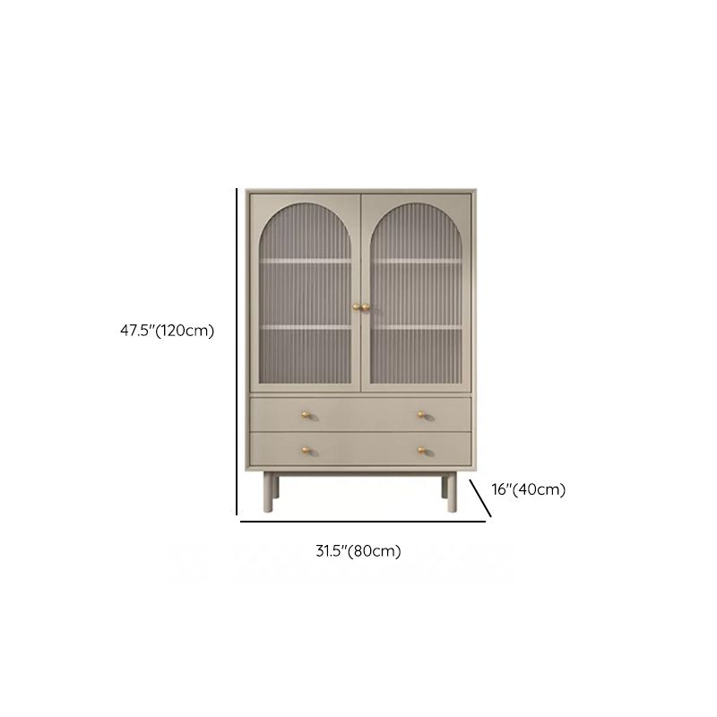 Solid Wood Glass/Rattan Door Cabinet Mid Century Beige Chest with Drawers
