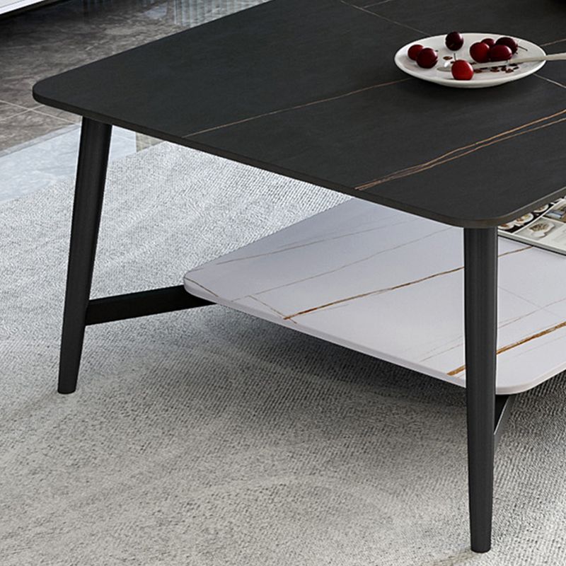 Glam 4 Legs 1 Coffee Table Slate Rectangle Cocktail Table with Shelf