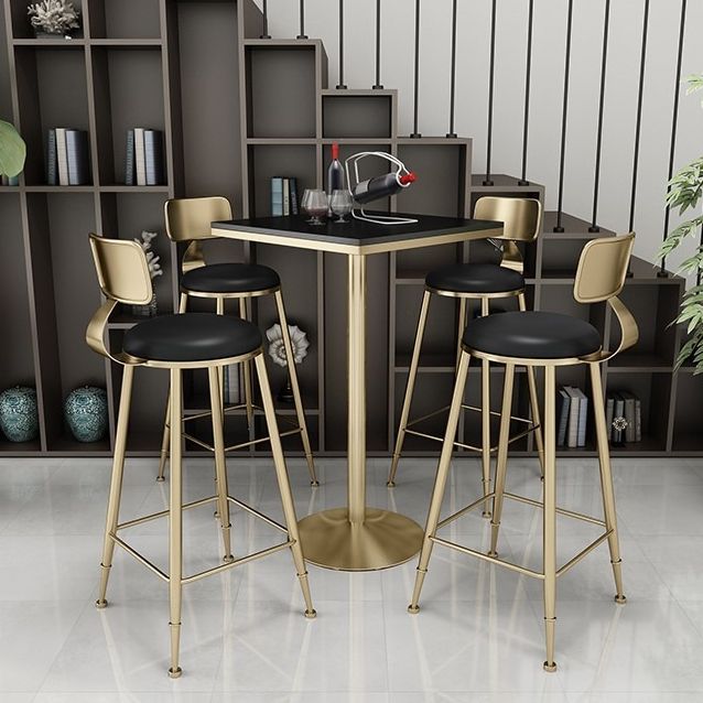 Nordic Style Leather Upholstered Barstool Gold Base Bar Stool for Living Room