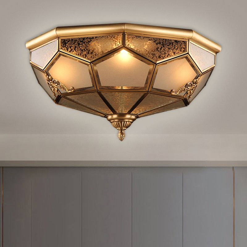 14"/18" Wide 3/4-Head Ceiling Light Traditional Printed Bowl Opal Glass Flush Mount Fixture in Brass
