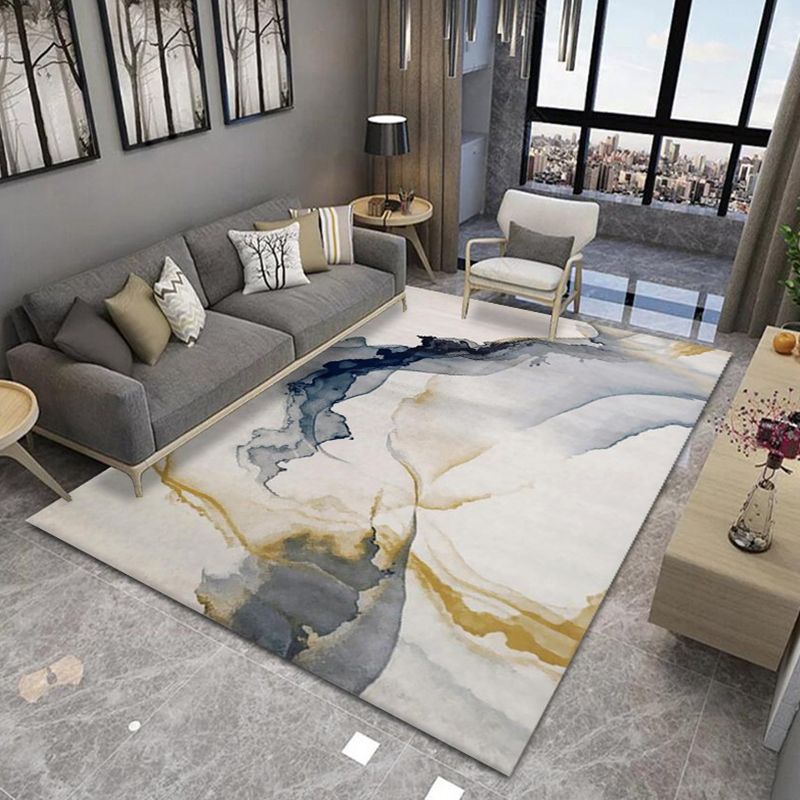 Abstract Area Rug Polyester Ink Painting Rug Non-Slip Backing Carpet for Living Room