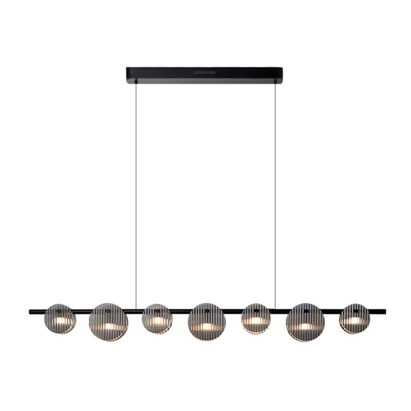 Contemporary Hanging Light Glass Island Light Fixture in Black for Dining Room