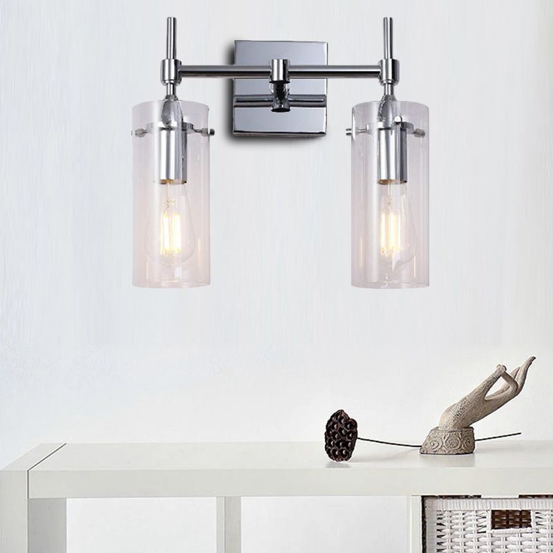 Chrom-/Nickelzylinder-Schatten Wandbeleuchtung modernes klares Glas 2-Licht-Esszimmer Leuchte Leuchte