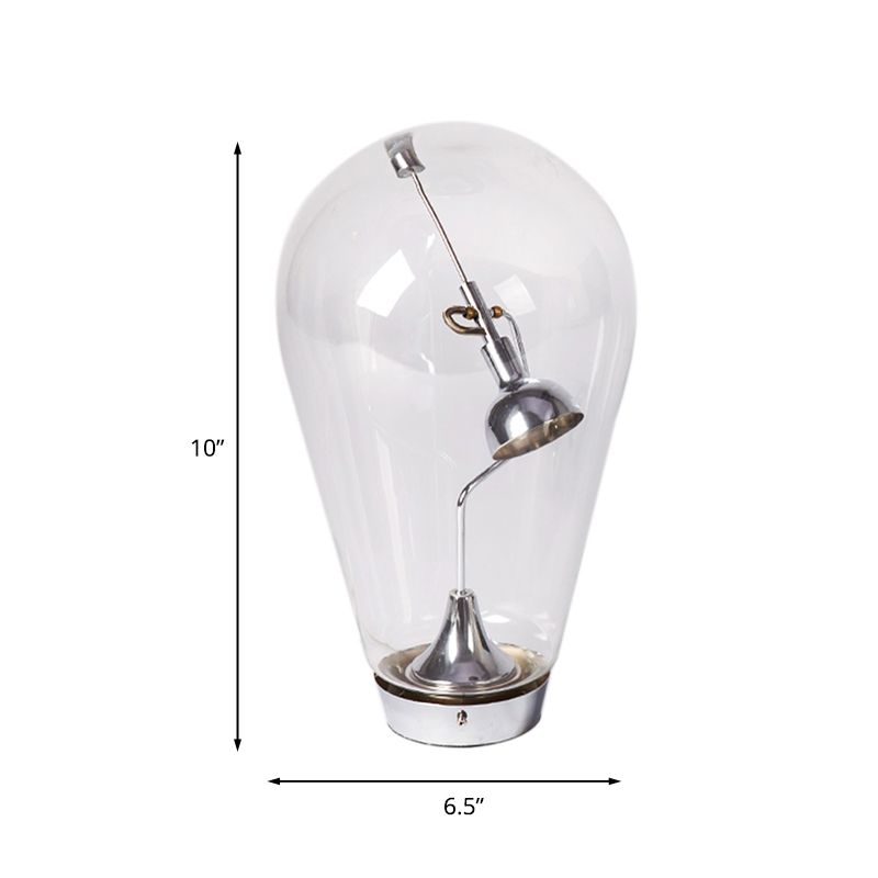 LED Bowl Desk Leicht Industrial Silver Metal Night Tischlampe mit birbemförmigem Glasthenschatten, 6,5 "/10" W.