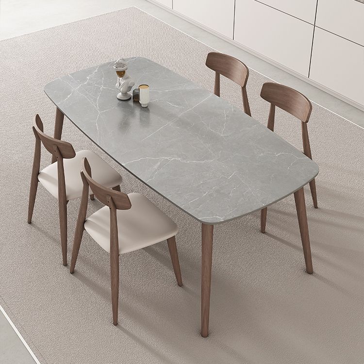 Mid-century Dining Table Stone Top Dining Table with Solid Wood Base