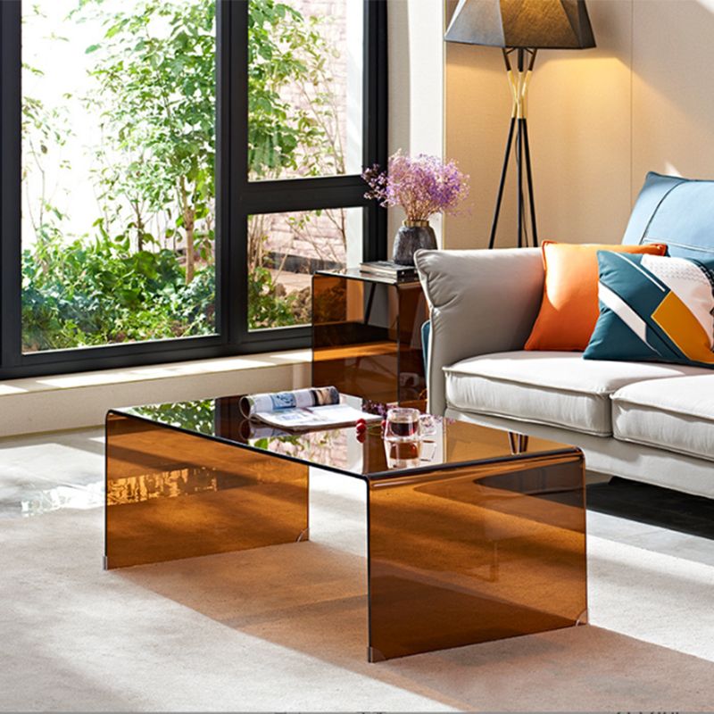 Brown Glass Sled Coffee Table Modern Rectangular 1 Single Cocktail Table